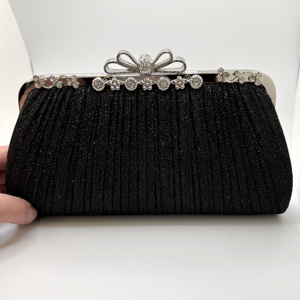 Black Metal Fabric Glitter Evening Clutch Bag - Picture 9 of 16